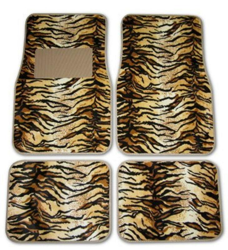 Gold wild tiger universal car front rear floor mats w/ drivers side heel pad l