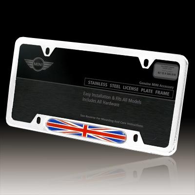 Union jack union flag polished stainless steel license plate frame for mini