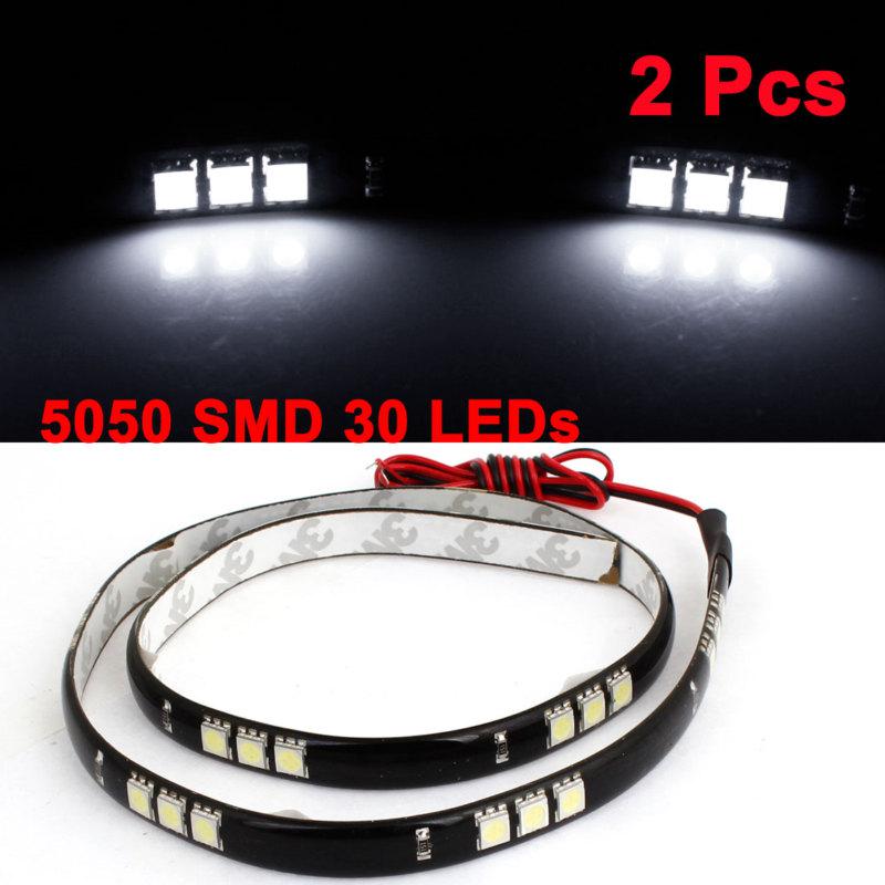 2 x white 30 led 5050 smd adhesive car flexible waterproof light strip 60cm long