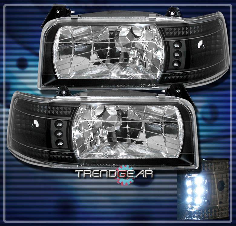 92-96 ford f150 f250 f350 bronco led crystal headlight black 93 94 95 pickup set