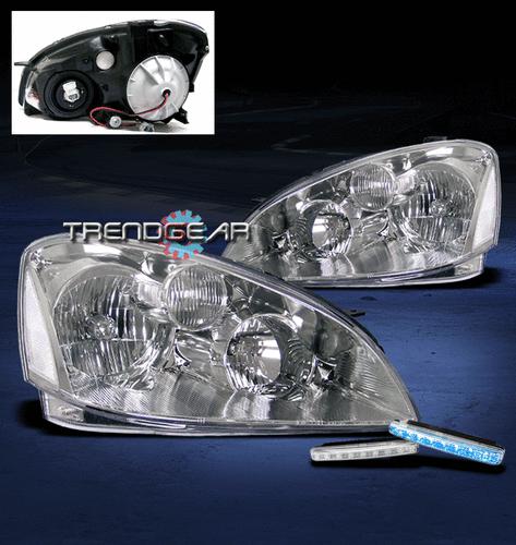 02-04 nissan altima sedan crystal head light+blue led drl lamp signal left+right