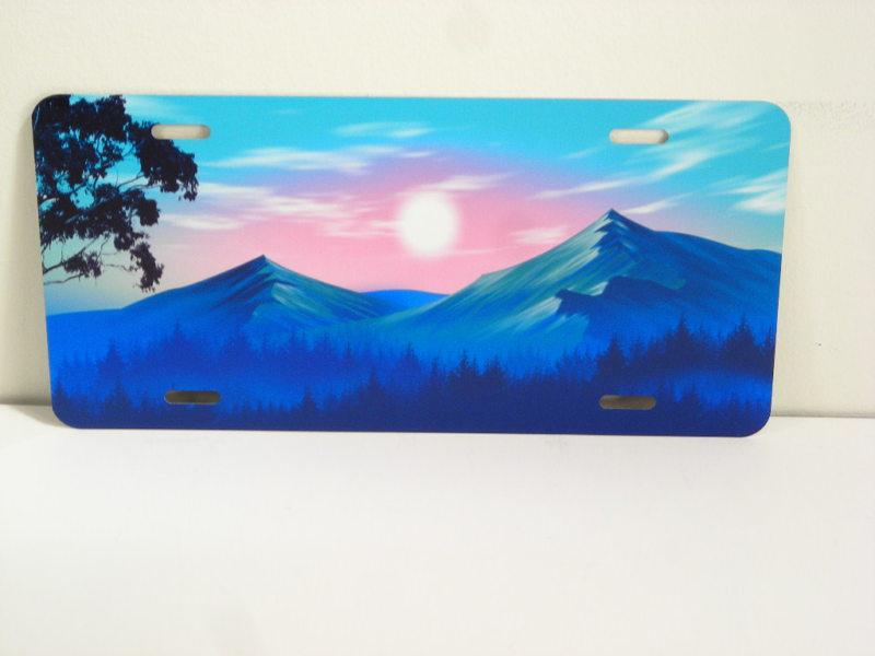 Trees on mountain sceen license metal vanity license plate tag 