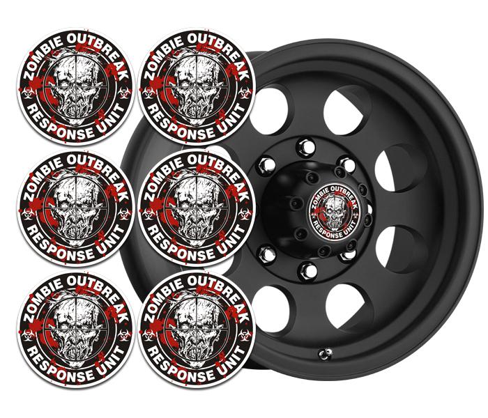 Zombie response unit decal 6 2"x2" red vinyl wheel center cap sticker zu1