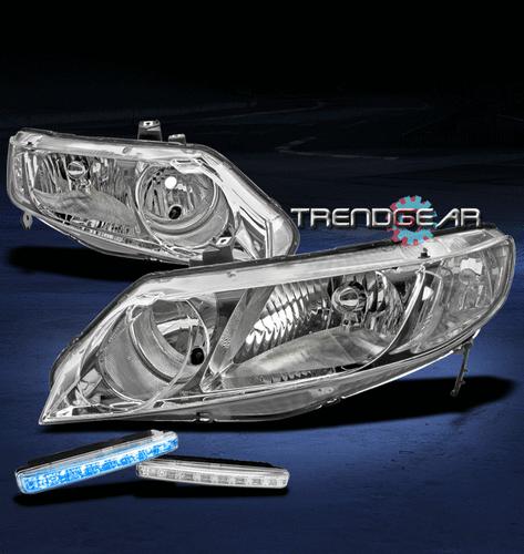 06-11 honda civic sedan 4dr crystal head lights+blue led drl lamp dx ex gx lx si