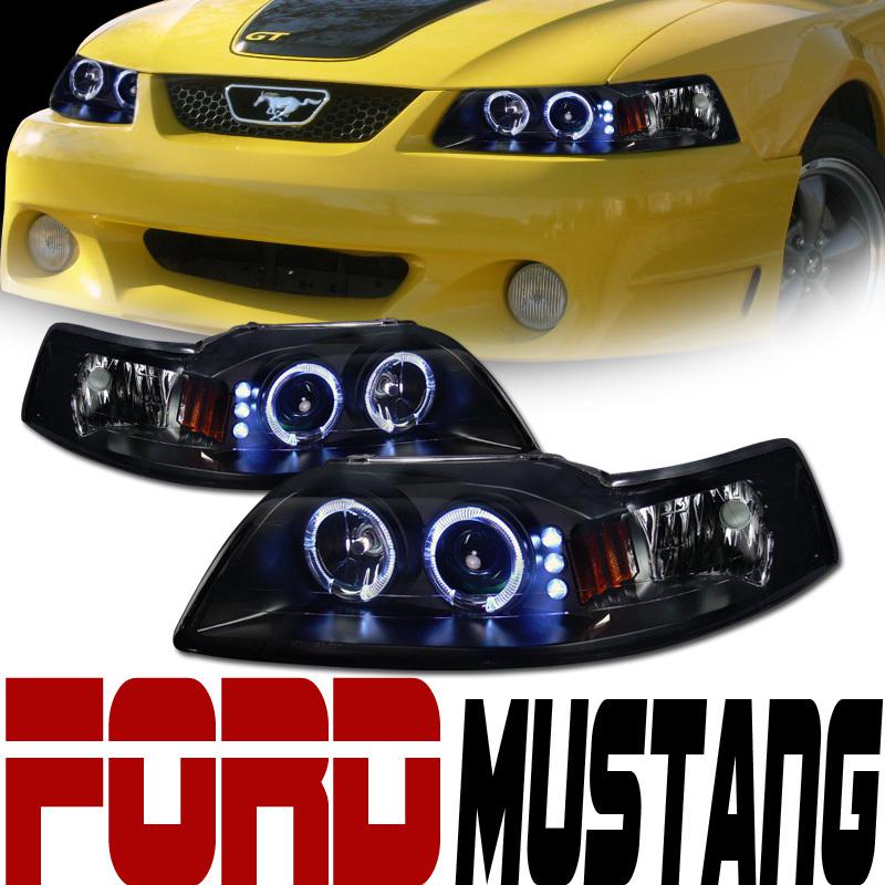 Smoke led dual halo projector head lights lamps amber signal 99-04 ford mustang