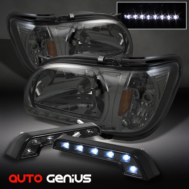 01-04 tacoma 1pc crystal led smoked headlights lamps + drl led running lights