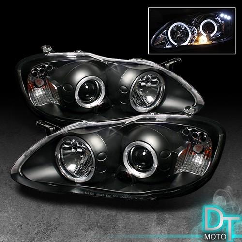 Black 03-08 toyota corolla dual halo projector headlights lights lamp left+right