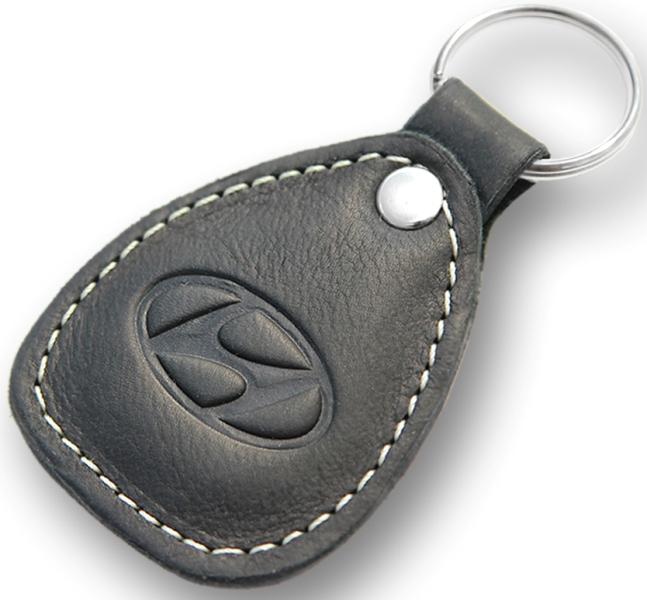 New leather black / white keychain car logo hyundai auto emblem keyring