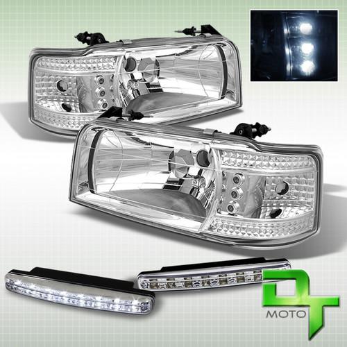 Drl led bumper fog+92-96 f-150 f-250 f-350 bronco 2in1 chrome headlights+corner