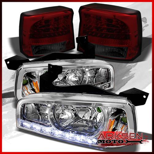 09-10 charger drl led strip 1pc headlights+ red smoked philips led tail lights