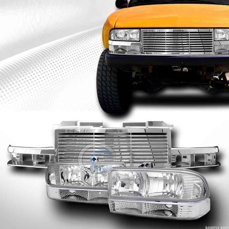 Chrome head lights+depo signal bumper lamps+grill grille 98-04 s10 blazer pickup