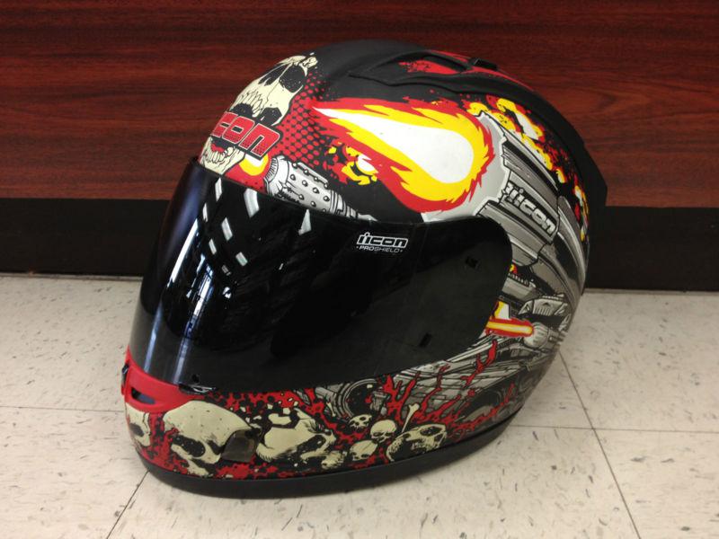 Icon bone crusher x-large red/black/yellow full-face motorcycle helmet dot