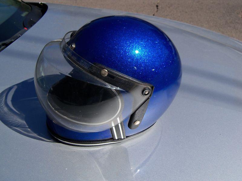 Vintage blue with metal flake motorcycle helmet , nos , never worn.