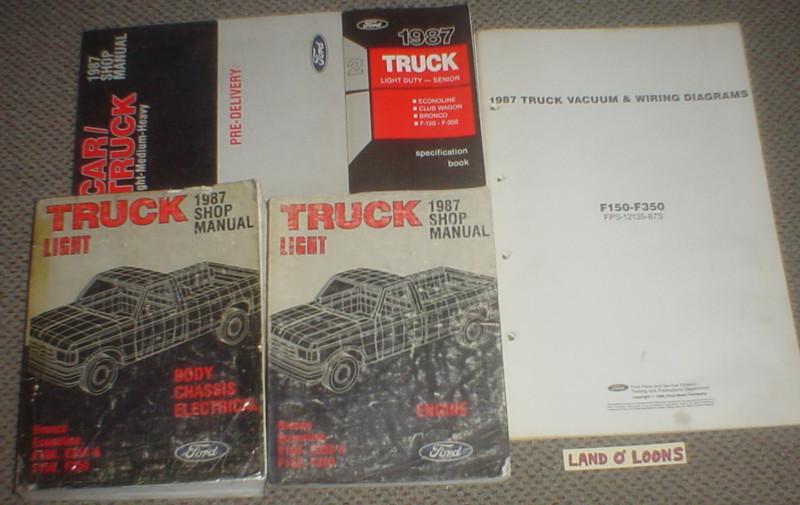 1987 ford f150-250-350 light truck bronco/econoline shop/service manual +extras