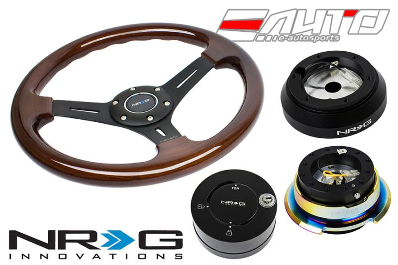 Nrg 330mm br wood bk s steering wheel 1.5" dp 160h hub 2.8 bkmc release lock lb