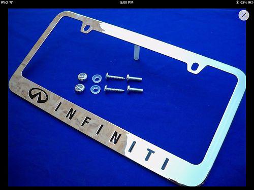 Infiniti chrome license plate frame with logo screw caps