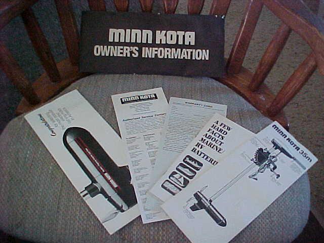 Minn kota 35 trolling motor owner's info envelope hang tag how to parts list