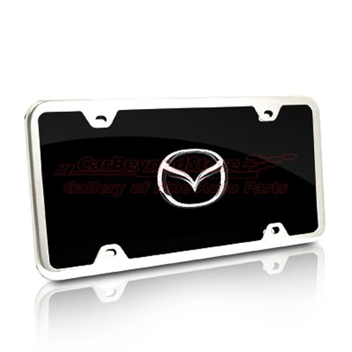 Mazda 3d logo black acrylic license plate + chrome license frame kit + free gift