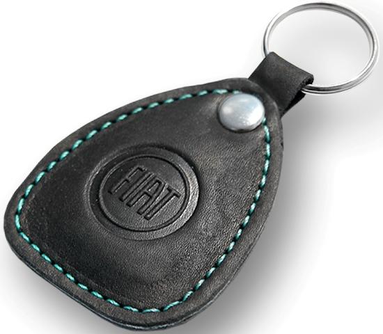 New leather black / turquoise keychain car logo fiat auto emblem keyring