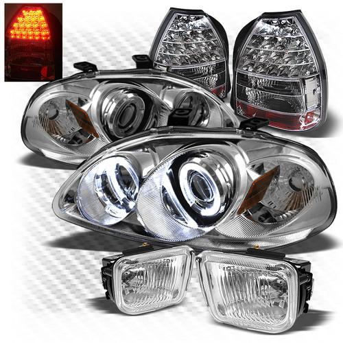 96-98 civic 3dr projector headlights + led perform tail lights + fog lights set