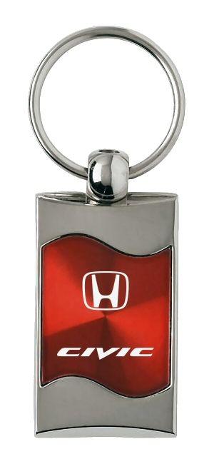 Honda civic red rectangular wave metal key chain ring tag key fob logo lanyard