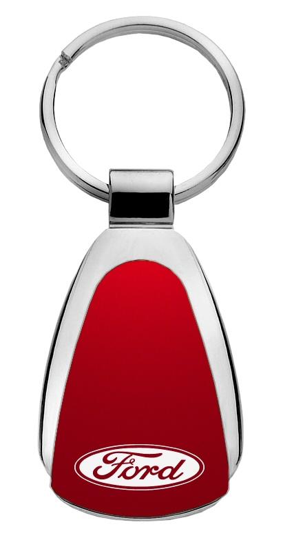 Ford red tear drop metal keychain car key ring tag key fob logo lanyard