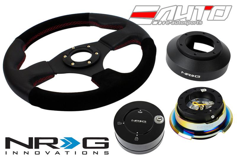 Nrg 320mm race l/s red st steering wheel 141h hub 2.8 bkmc quick release lock lb