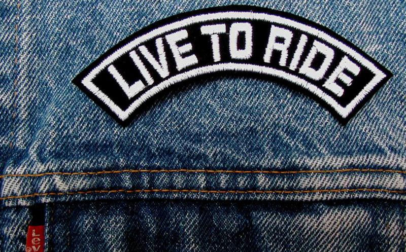 4" live to ride  rocker biker motorcycle patch by dixiefarmer in white on black