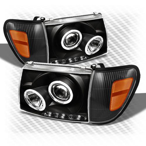 97-00 tacoma 2wd twin halo led black projector headlights + corner lights combo