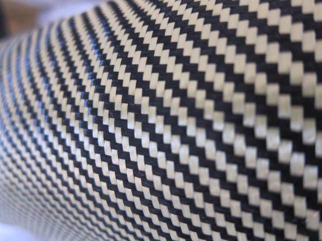 Carbon fiber (fibre) kevlar yellow black hybrid twill weave fabric ~ 40"w