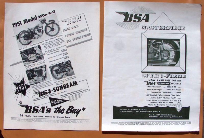 Lg161   two different 1951 bsa motorcycles ads!