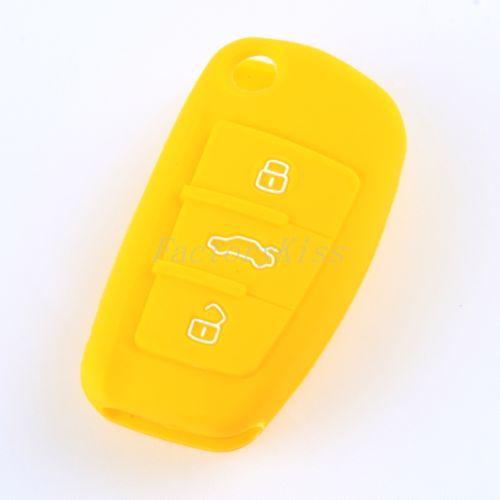 Grs silicone protective cover 3 button remote key case fit audi a6 a6l q7 yellow