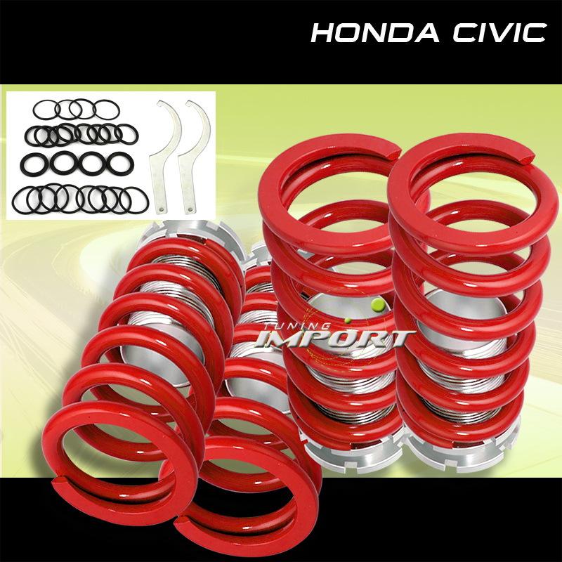 96-00 honda civic 2/3/4 dr door front+rear red coilover springs ef ek eg 88-95