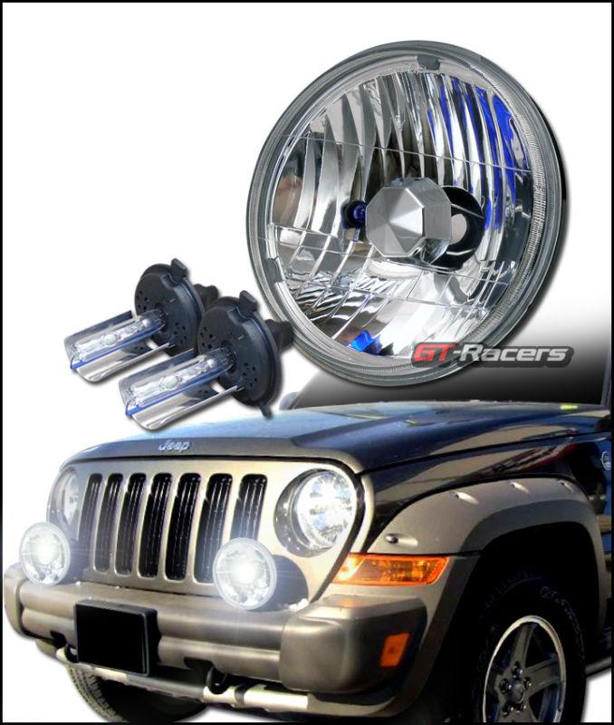 6000k hid xenon 7" diameter diamond round chrome head lights lamps h4 lh+rh gg