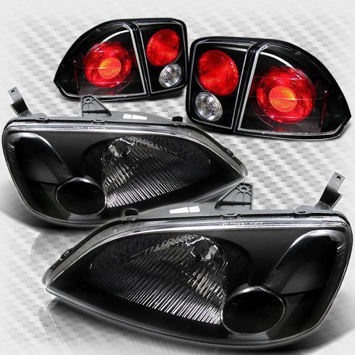 01-03 honda civic 4 door black headlights+tail lights lamp pair head light set