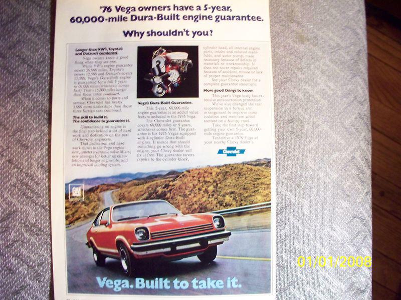 1976 chevy vega in a rare, original ad! a great gift idea ! just frame it !! 