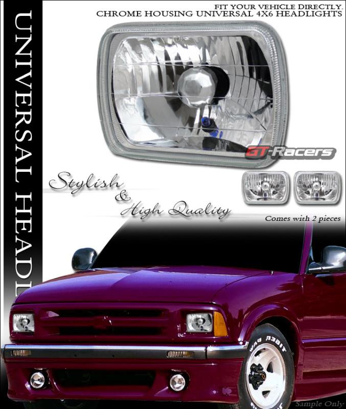 Diamond square sealed beam head lights lamps h4 universal 4x6 diameter pair gf