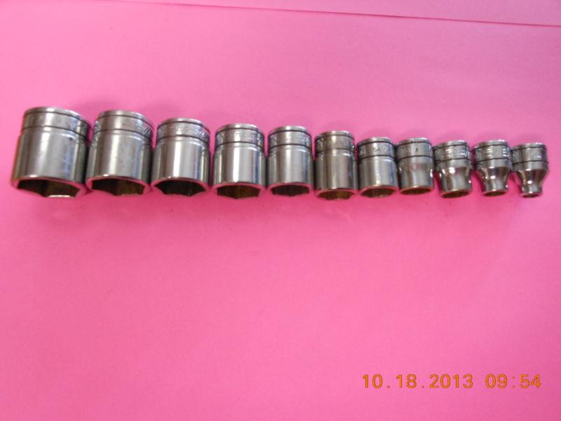 11 used snap on chrome sockets shallow 6 point 3/8 drive