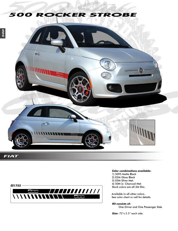 Fiat 500 euro style rocker stripes graphics / 3m decals stripes emblem trim kit 