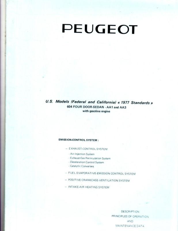 Vintage peugeot car manual 604 sedan 1977 standards aa1 and aa3 106 pages