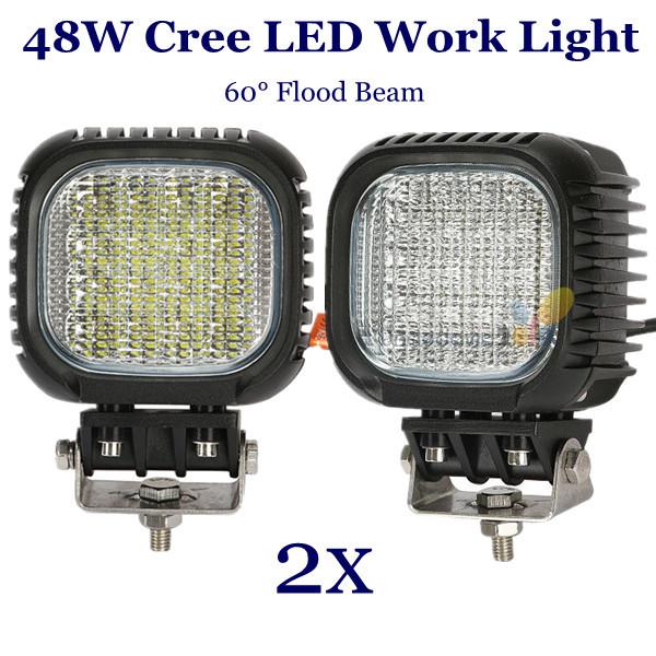 2x 48w cree led work light flood beam driving lamp offroad atv jeep suv 4wd 4x4