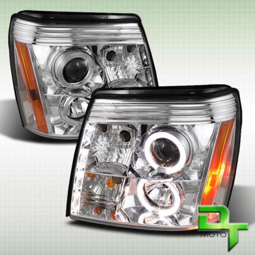 02-06 escalade dual halo projector headlights +daytime drl led running lights