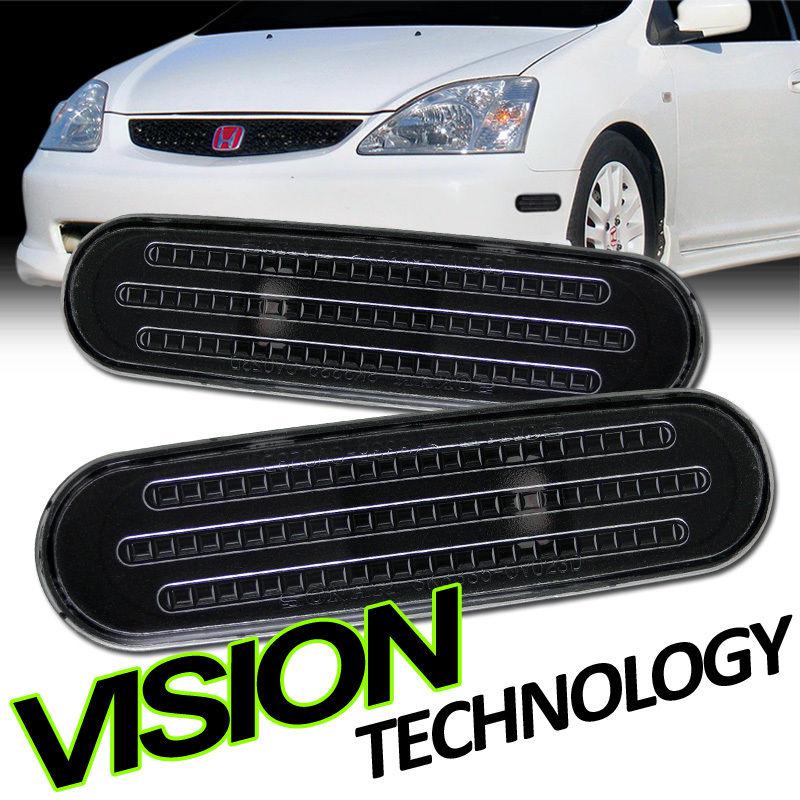 02-05 civic si ep3 3d/3dr/hatchback jdm blk bumper lamps side marker lights pair