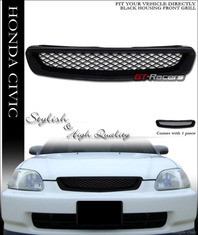 Jdm blk t-r mesh type front bumper hood grill grille 96-98 honda civic ek ek9 ej