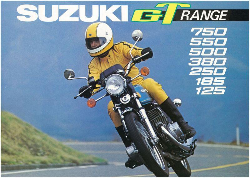 Suzuki brochure gt750 gt550 gt500 gt380 gt250 gt185 gt125 1977 catalog repro