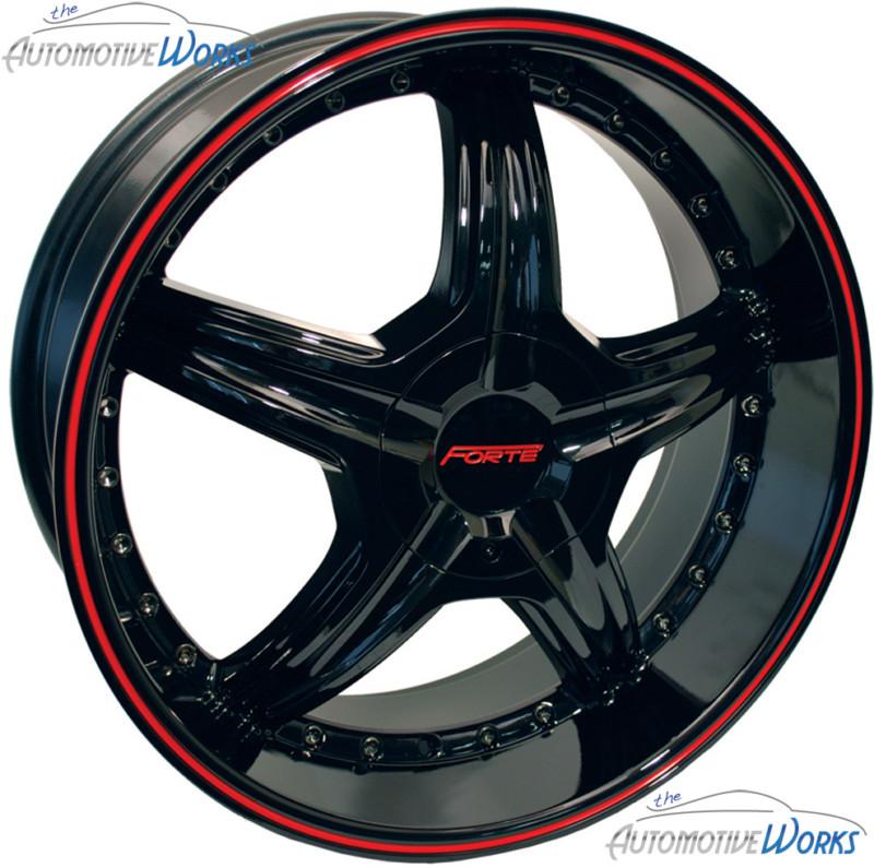 1- 20x8.5 forte redrum 5x115 5x120.65 5x4.75 +15mm gloss black red wheel rim 20"