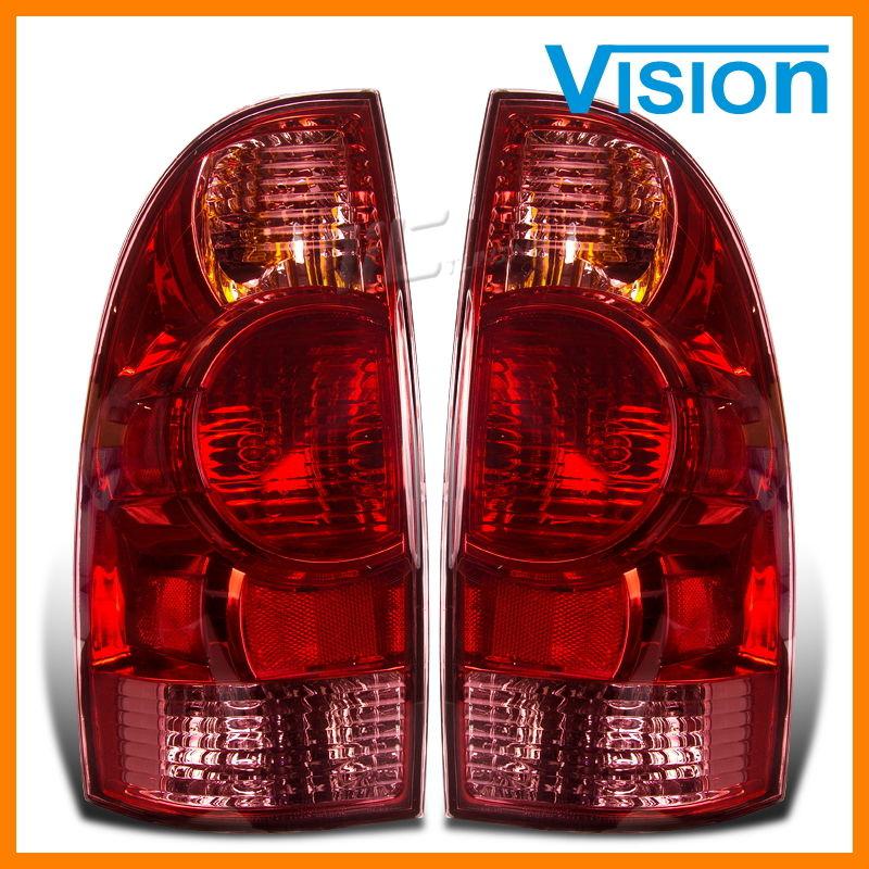 New pair tail lamp 05-08 tacoma rear brake light red/clear left+right chrome hsg