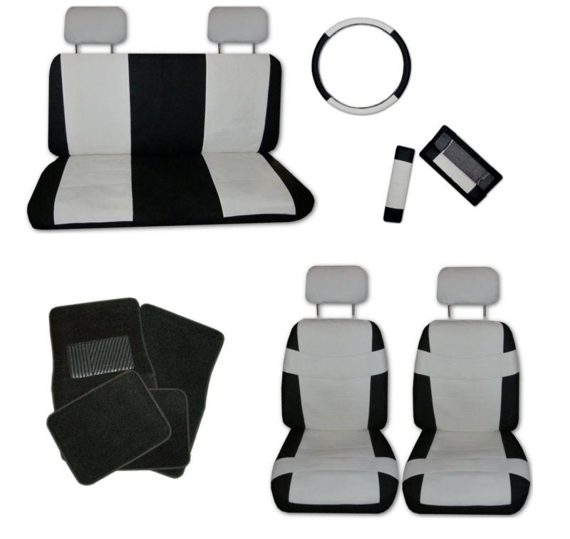 Superior faux leather off white black car seat cover set and black floor mats #d