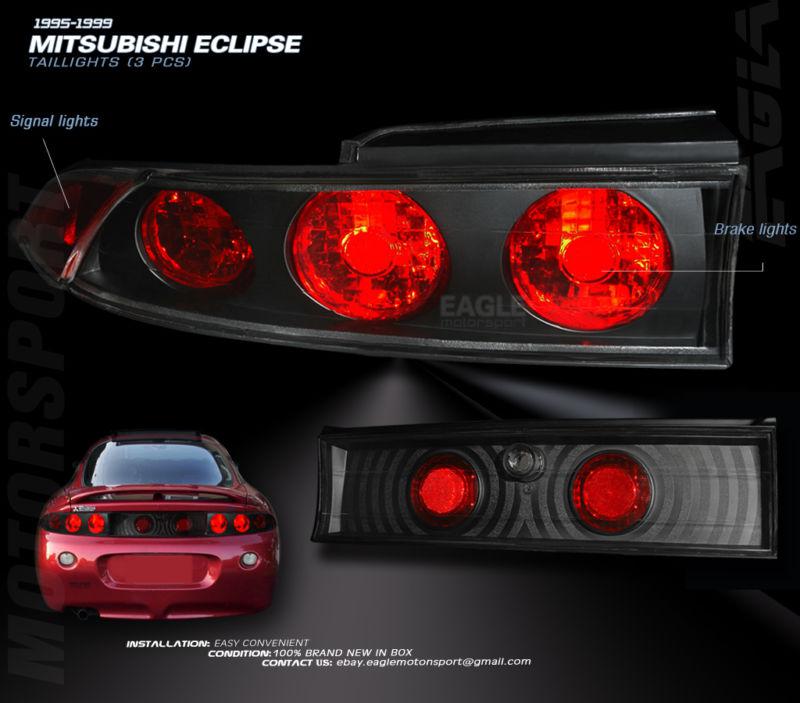 1995-1999 mitsubishi eclipse black blk tail lights left right rear lamps