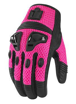 Icon justice mesh-back/goatskin palm women's short gloves, pink/black, large/lg